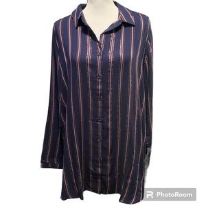 Side Stitch Los Angeles Button Down Lurex Long Sleeve Tunic Top Size Large NWT